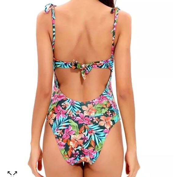 Lucky Brand Floral Tie Shoulder One Piece Size Medium - Picture 2 of 7